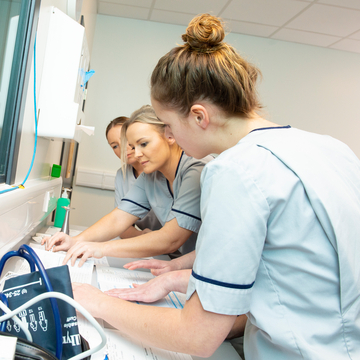 Midwifery class in the Simulation and Clinical Skills Centre. Induction of Labour Skills day with lecturer Kathryn Hardie