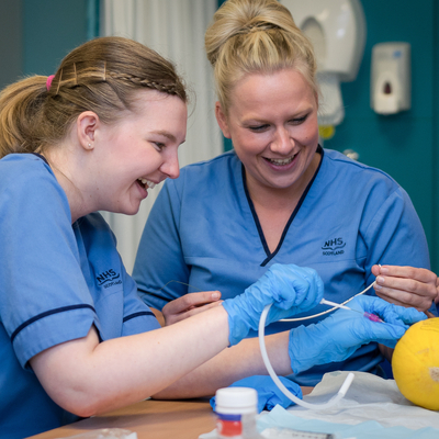Practical nursing lesson in the Clinical Skills room